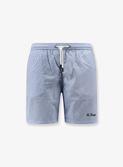 Mc2 Saint Barth Nylon Blend Swim Boxer Shorts In With Micro Pattern Blu