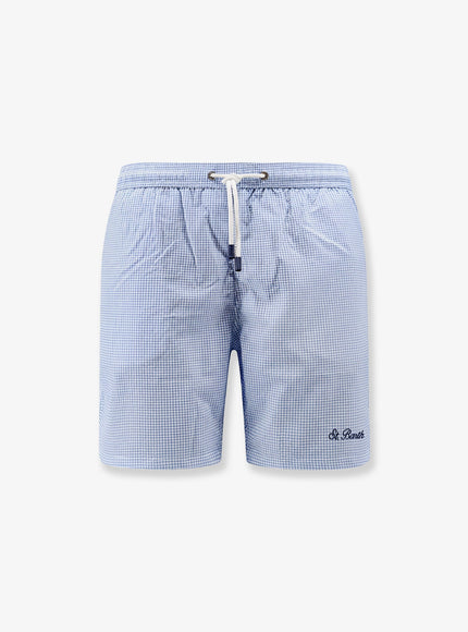 Mc2 Saint Barth Nylon Blend Swim Boxer Shorts In With Micro Pattern Celeste