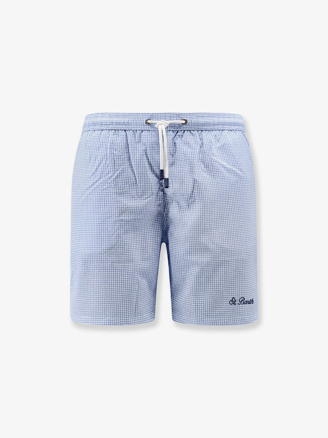 Mc2 Saint Barth Nylon Blend Swim Boxer Shorts In With Micro Pattern Celeste