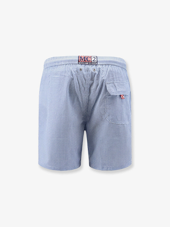 Mc2 Saint Barth Nylon Blend Swim Boxer Shorts In With Micro Pattern