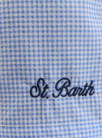 Mc2 Saint Barth Nylon Blend Swim Boxer Shorts In With Micro Pattern
