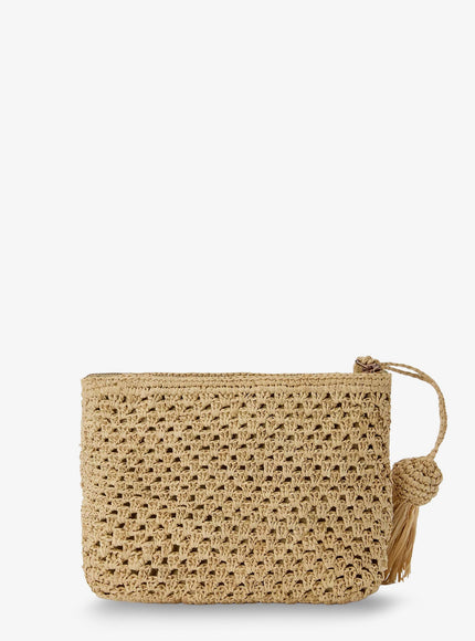 Mc2 Saint Barth Woven Raffia Clutch With Embroidered Logo