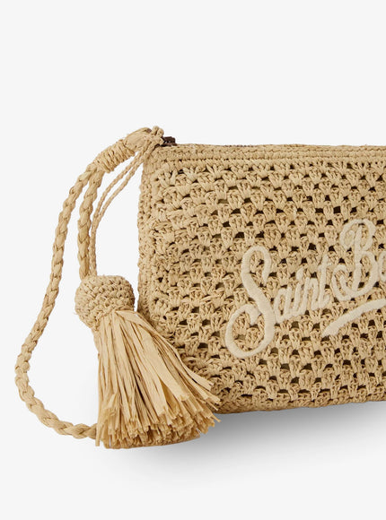Mc2 Saint Barth Woven Raffia Clutch With Embroidered Logo