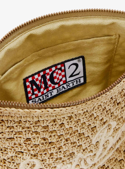 Mc2 Saint Barth Woven Raffia Clutch With Embroidered Logo