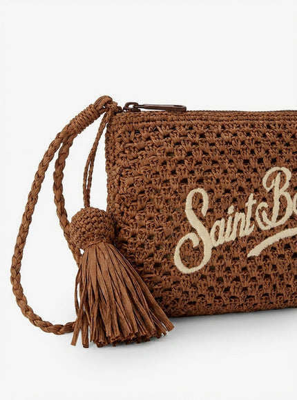 Mc2 Saint Barth Woven Raffia Clutch With Embroidered Logo