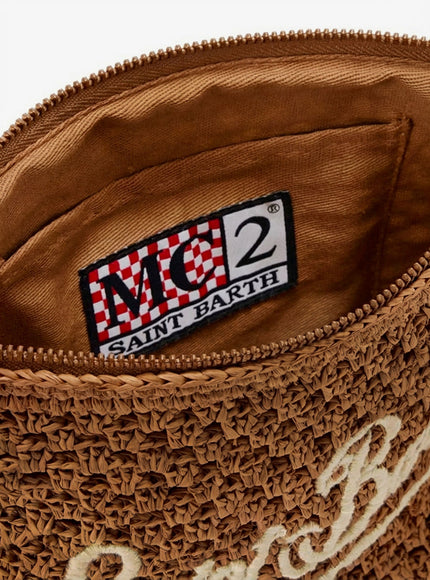 Mc2 Saint Barth Woven Raffia Clutch With Embroidered Logo