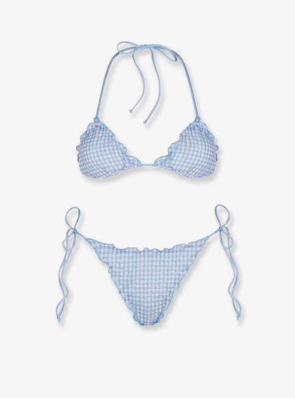 Mc2 Saint Barth Sagitami Nylon Bikini With Vichy Pattern Seersuckervichy