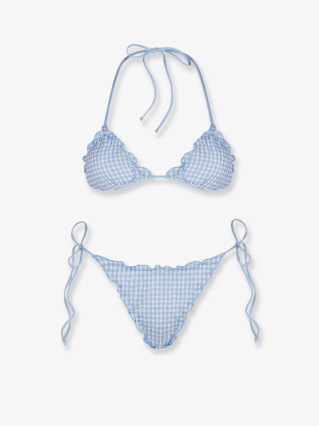 Mc2 Saint Barth Sagitami Nylon Bikini With Vichy Pattern Seersuckervichy