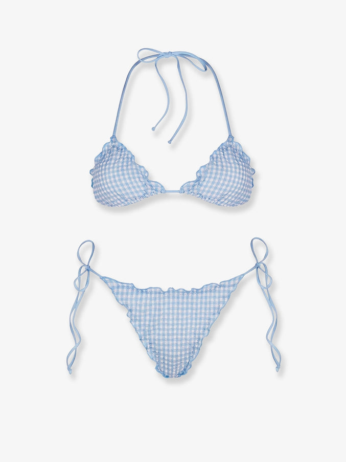Mc2 Saint Barth Sagitami Nylon Bikini With Vichy Pattern Seersuckervichy