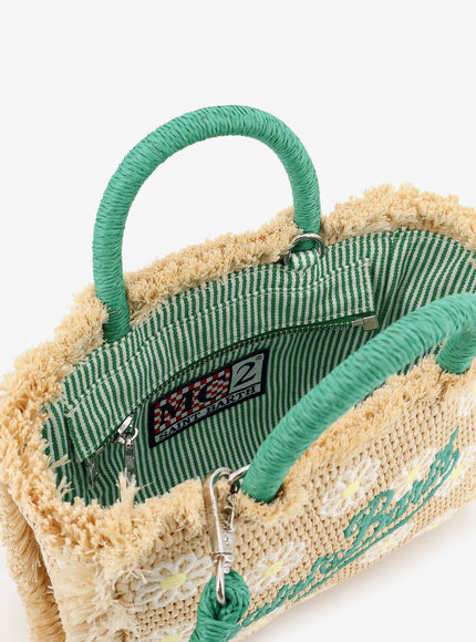 Mc2 Saint Barth Vanity Mini Straw Handbag With All-Over Embroidery
