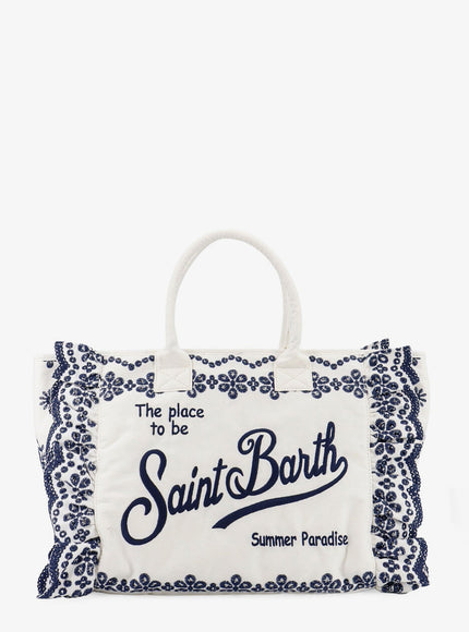 Mc2 Saint Barth Vanity Volant Canvas Handbag With Sangallo Embroidery Uni Sangallo