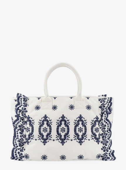 Mc2 Saint Barth Vanity Volant Canvas Handbag With Sangallo Embroidery