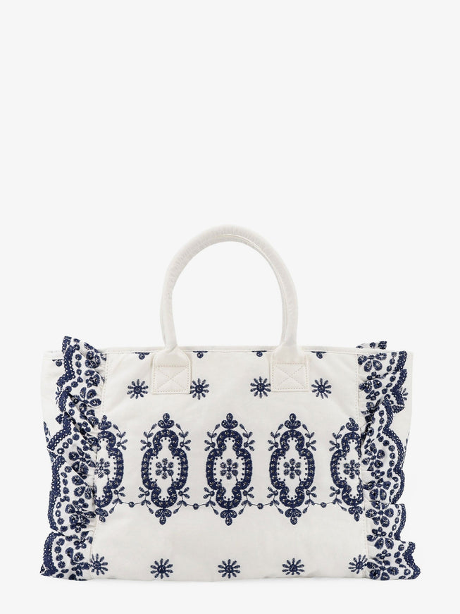 Mc2 Saint Barth Vanity Volant Canvas Handbag With Sangallo Embroidery