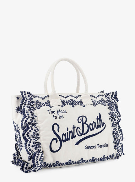 Mc2 Saint Barth Vanity Volant Canvas Handbag With Sangallo Embroidery