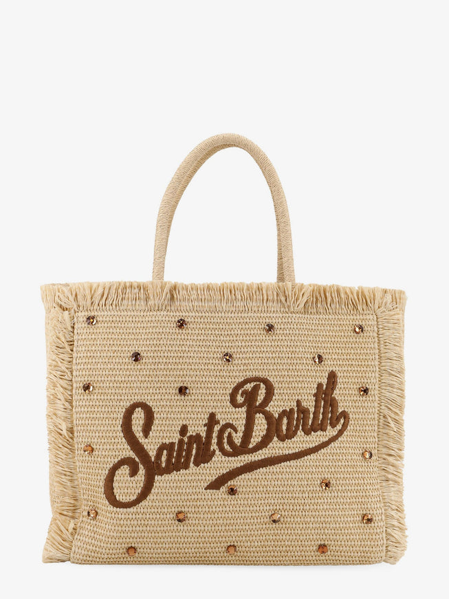 Mc2 Saint Barth Vanity Straw Raffia Handbag With Rhinestones Uni Straw