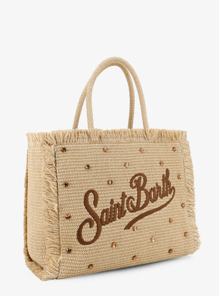 Mc2 Saint Barth Vanity Straw Raffia Handbag With Rhinestones