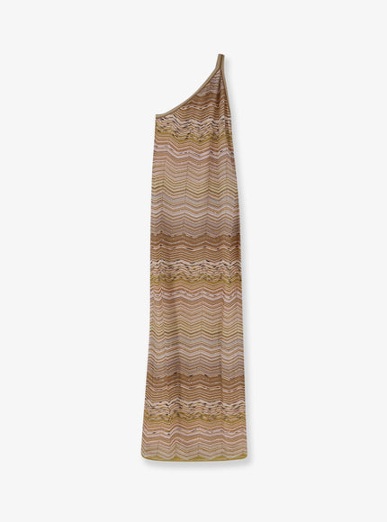 Missoni Vestito Lungo In Viscosa Laminata Light Gold