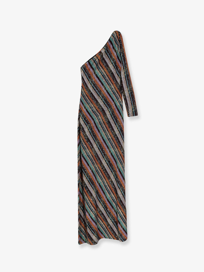 Missoni Viscose Blend Long Dress With Chevron Pattern Dark Mulitcolor