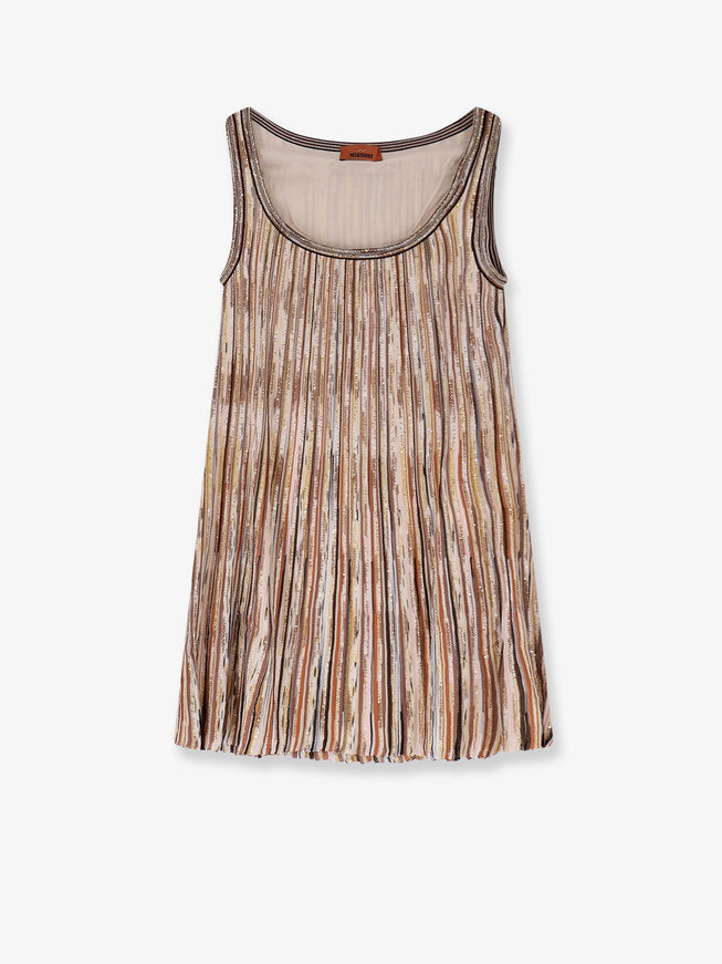 Missoni Short Viscose Blend Dress With All-Over Sequins Brown Gold