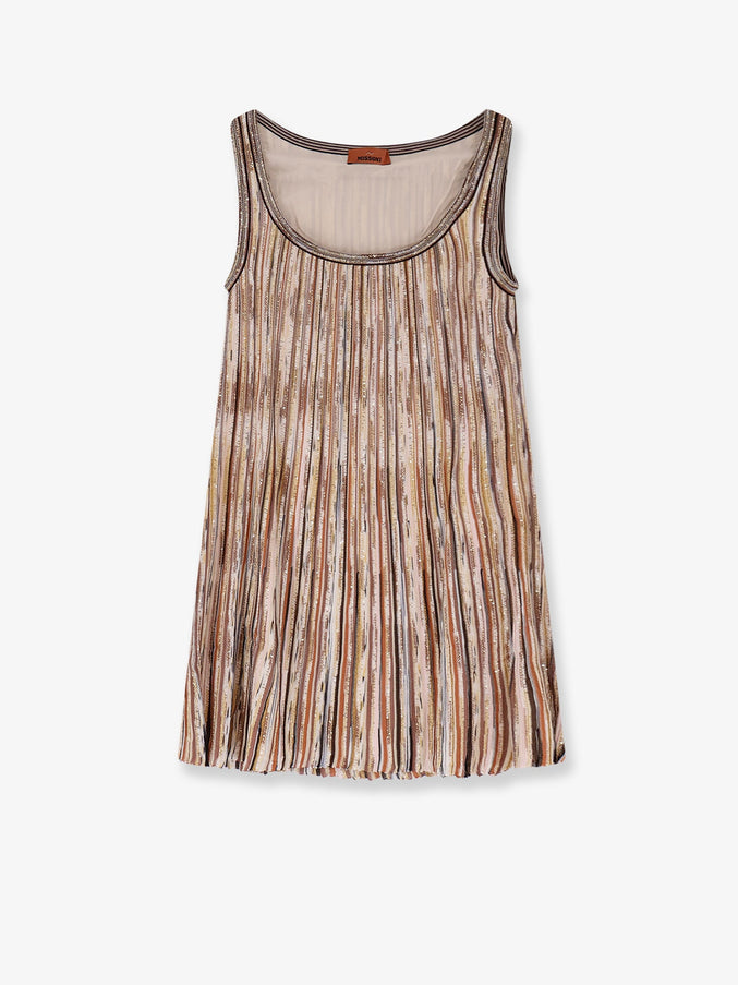 Missoni Short Viscose Blend Dress With All-Over Sequins Brown Gold