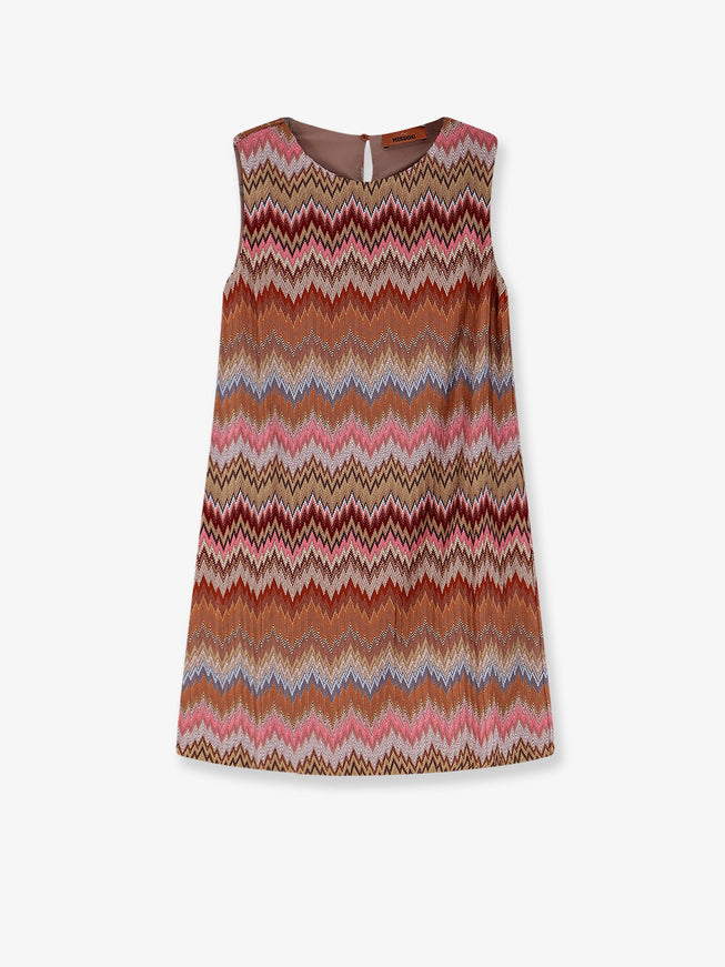 Missoni Short Viscose Dress With Chevron Pattern Pink Rust