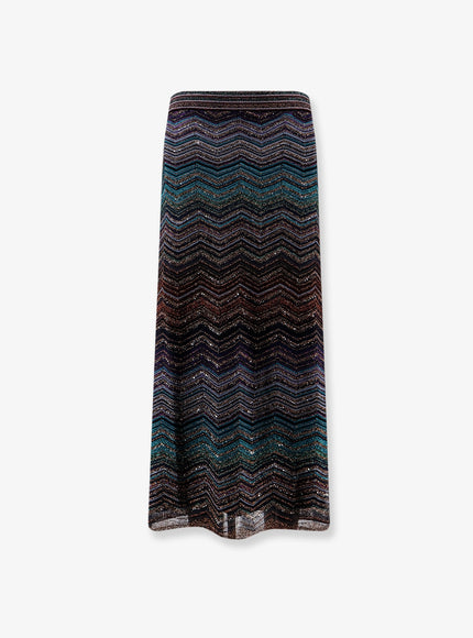 Missoni Viscose Skirt With Laminated Chevron Pattern Dark Blue