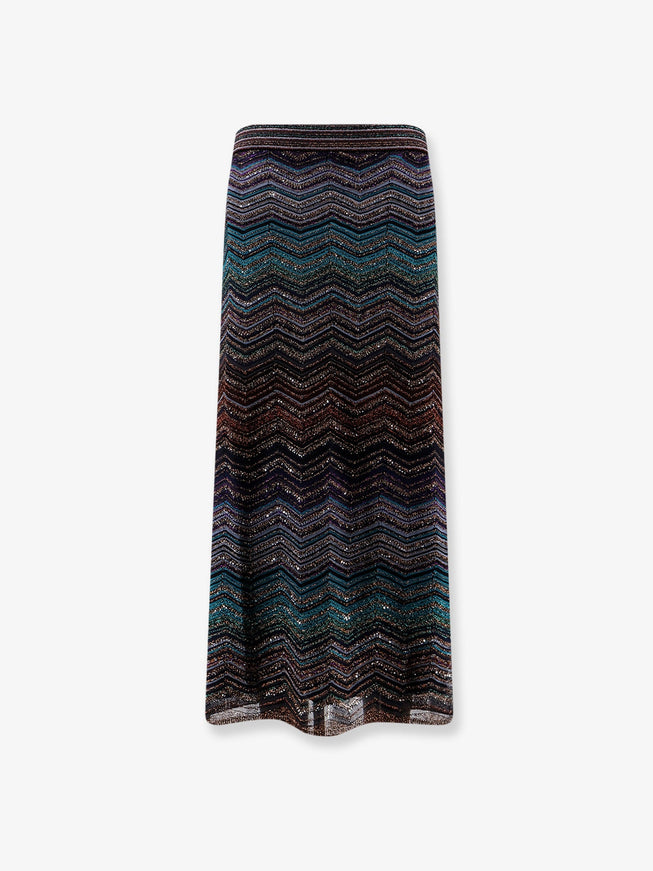 Missoni Viscose Skirt With Laminated Chevron Pattern Dark Blue