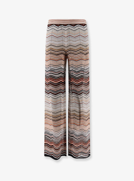 Missoni Viscose Trousers With Laminated Chevron Pattern Red Beige