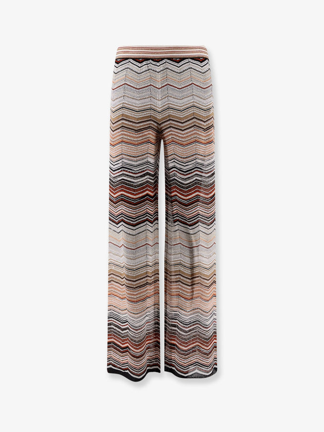Missoni Viscose Trousers With Laminated Chevron Pattern Red Beige