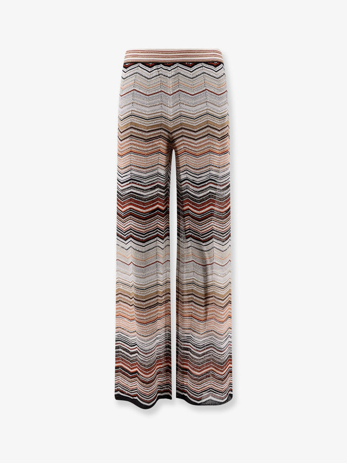 Missoni Viscose Trousers With Laminated Chevron Pattern Red Beige