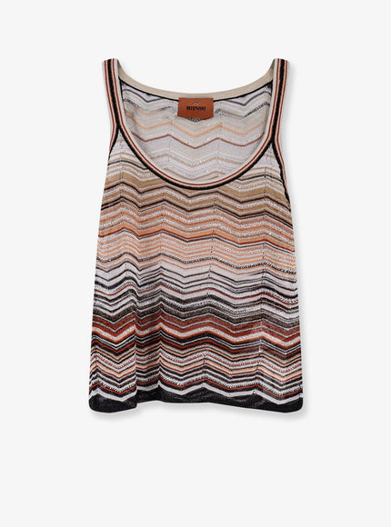 Missoni Viscose Tank Top With Laminated Chevron Pattern Red Beige