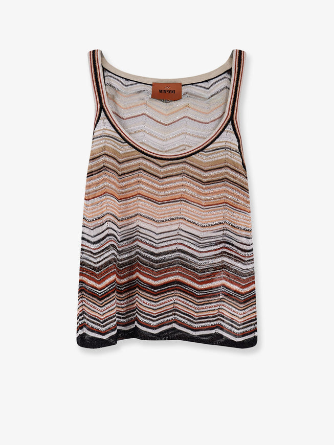 Missoni Viscose Tank Top With Laminated Chevron Pattern Red Beige