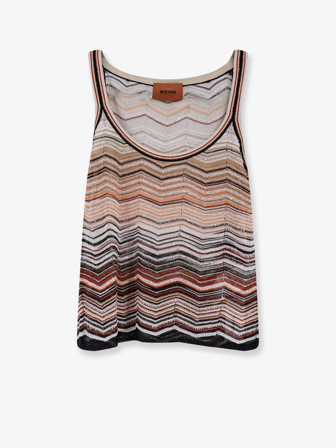 Missoni Viscose Tank Top With Laminated Chevron Pattern Red Beige