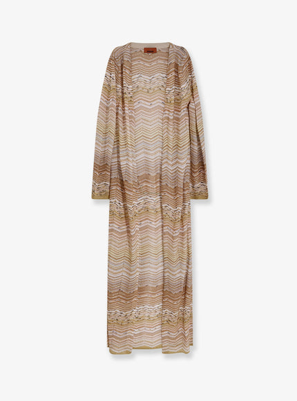 Missoni Long Chevron Motif Cardigan With All-Over Sequins Light Gold