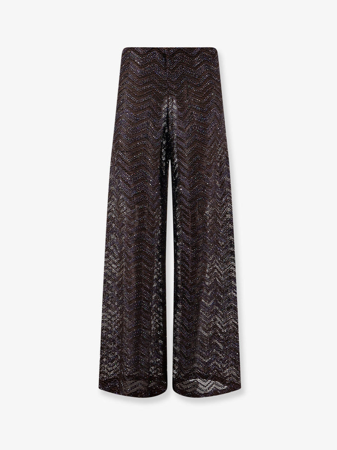 Missoni Viscose Blend Trousers With Chevron Pattern Dark Brow