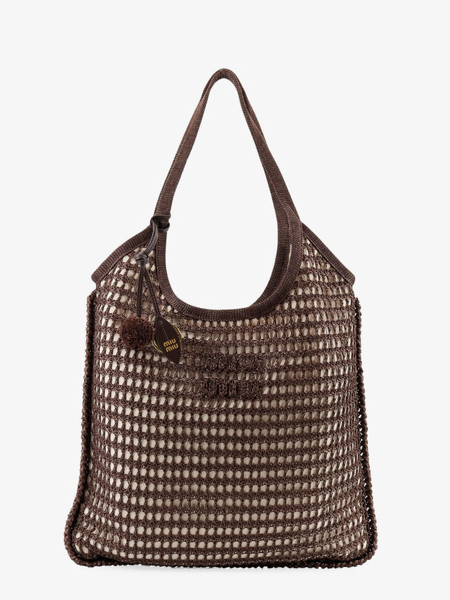 Miu Miu Crochet Mesh Shopping Bag With Tone-On-Tone Logo On The Front Uni Cacao