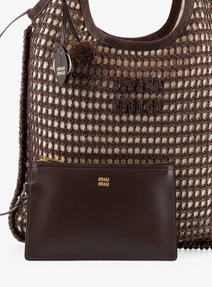 Miu Miu Crochet Mesh Shopping Bag With Tone-On-Tone Logo On The Front