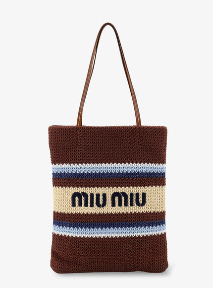 Miu Miu Knitted Shopping Bag With Embroidered Logo On The Front Uni Cacao