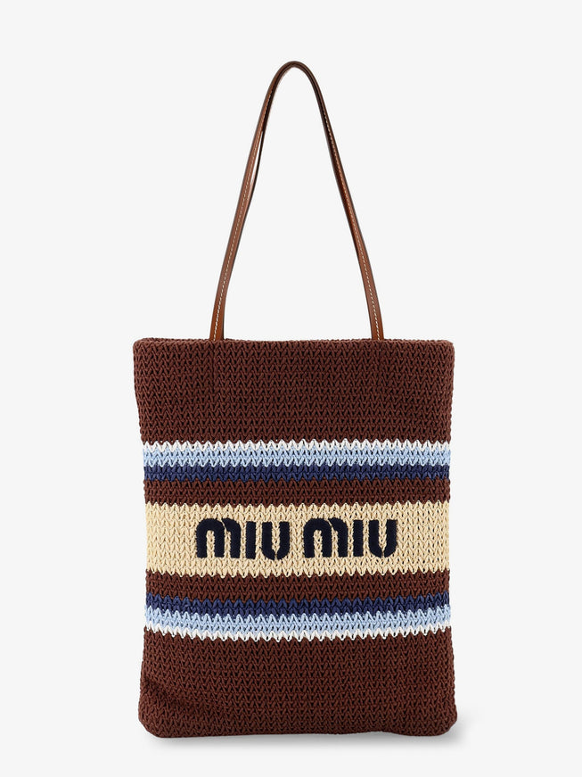 Miu Miu Knitted Shopping Bag With Embroidered Logo On The Front Uni Cacao