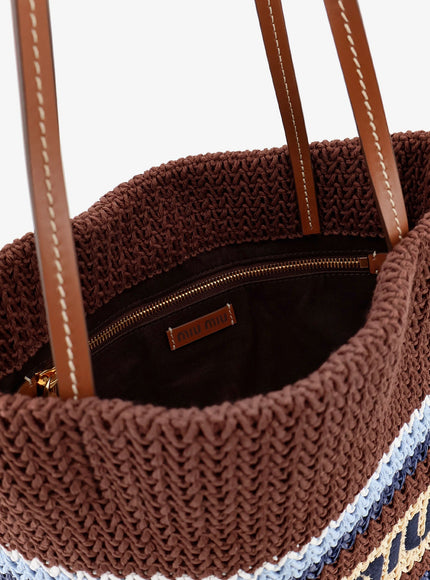Miu Miu Knitted Shopping Bag With Embroidered Logo On The Front