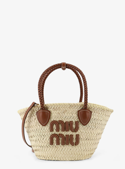 Miu Miu Palmito Handbag With Embossed Lettering Logo Uni Naturale Cognac