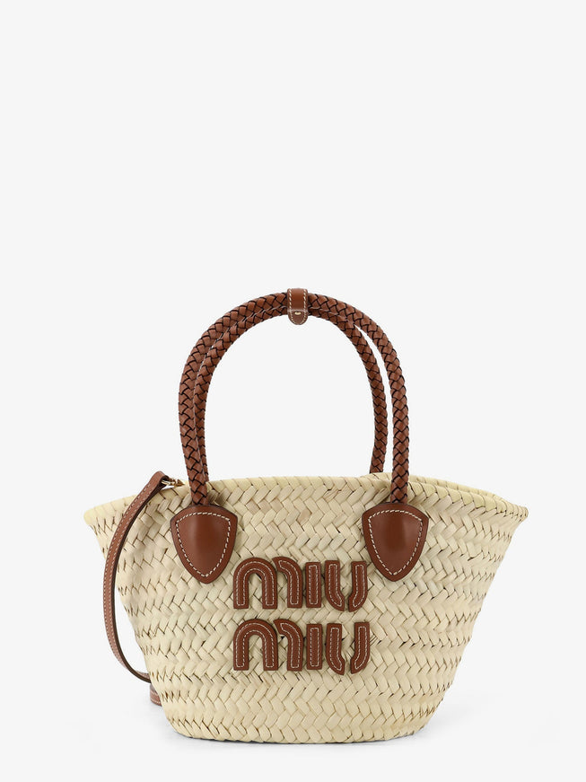 Miu Miu Palmito Handbag With Embossed Lettering Logo Uni Naturale Cognac