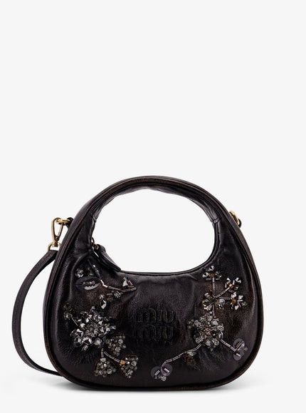 Miu Miu Wander Leather Mini Crossbody Bag With Embroidery Uni Caffe