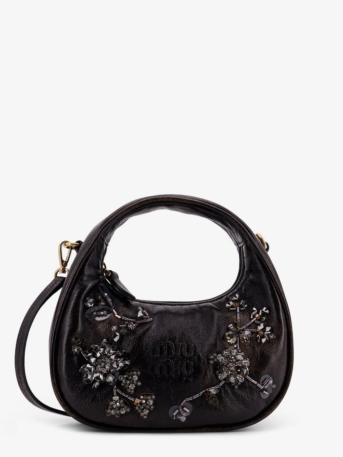 Miu Miu Wander Leather Mini Crossbody Bag With Embroidery Uni Caffe
