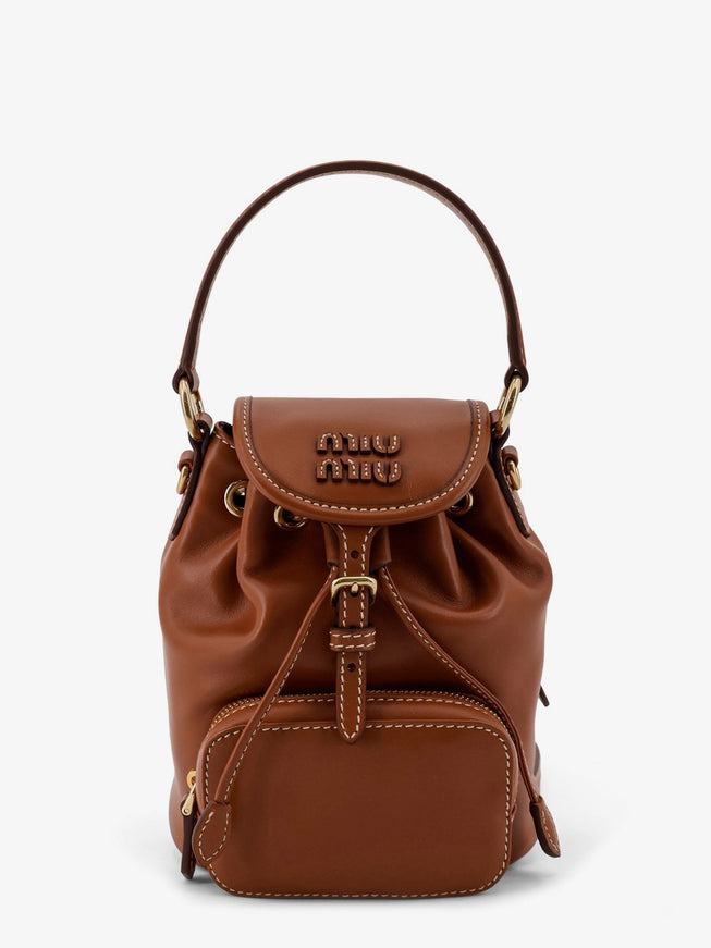 Miu Miu Leather With Front Lettering Logo Crossbody Bag Uni Cognac