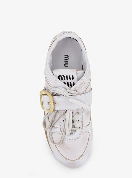 Miu Miu Used-Effect Leather Sneakers With Metal Buckle Detail