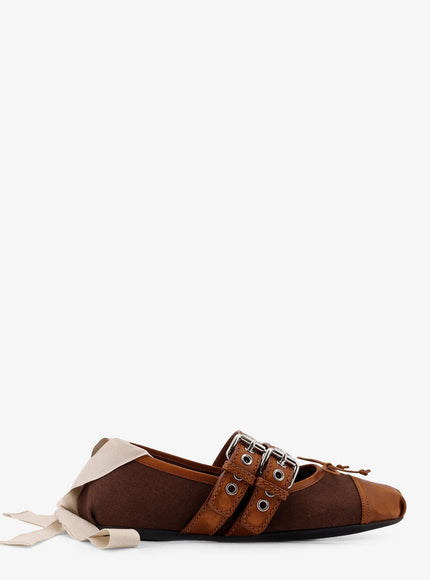 Miu Miu Canvas And Leather Blend Ballerinas Cacao