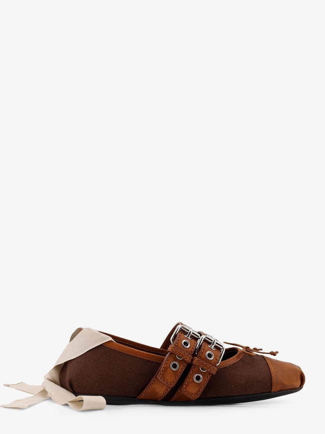 Miu Miu Canvas And Leather Blend Ballerinas Cacao