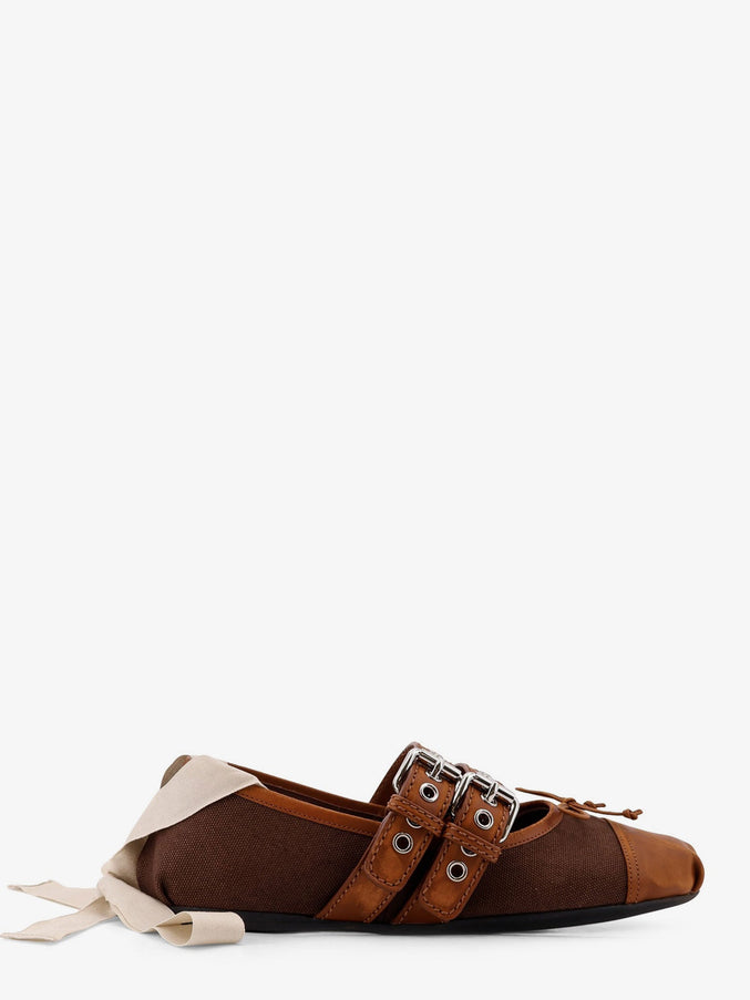Miu Miu Canvas And Leather Blend Ballerinas Cacao
