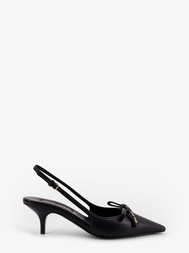Miu Miu Leather Décolleté With Logo Bow Detail Nero
